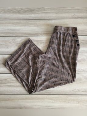 Robert Louis Wide Leg Plaid Check Pull On Trouser Brown 3X EUC